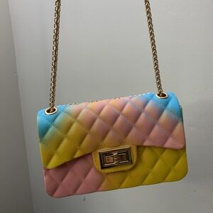 Quilted Pastel Gradient Crossbody Bag - Yellow Pink Blue